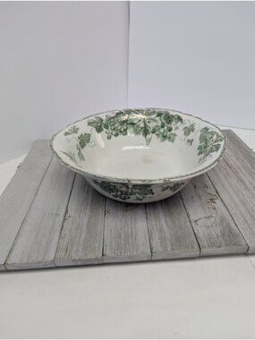 Antique J & G Meakin Hanley Arbor Serving Round Bowl 9 3/8" Green Gold England